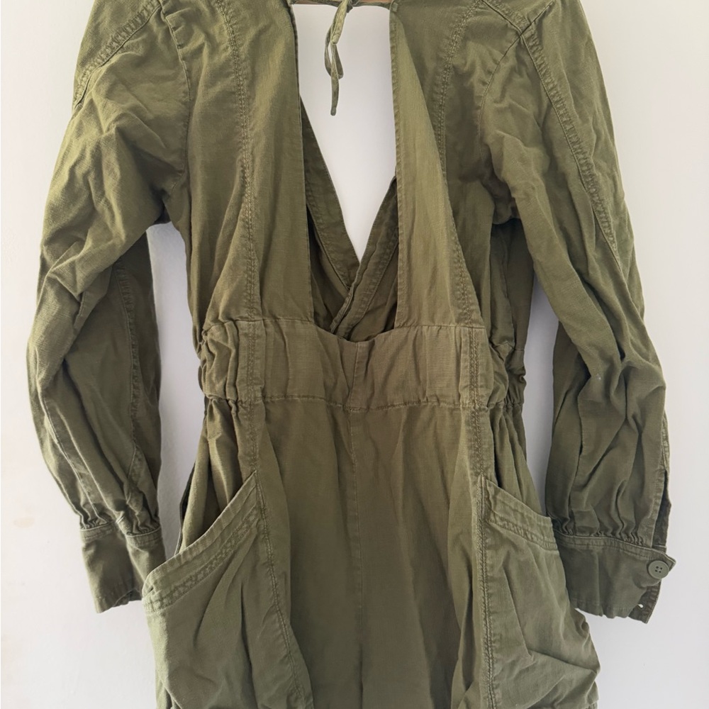 Women Olive Green Cargo Long Sleeve Romper